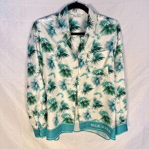 MaxMara White and Green Printed Silk Shirt